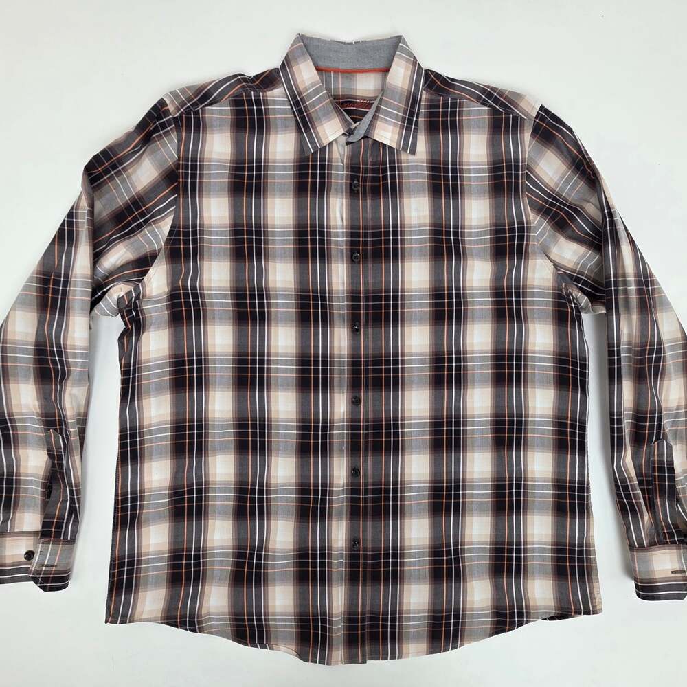 Tasso Elba Men's Long Sleeve Cotton Plaid Button Down Shirt Size L 16-16.5